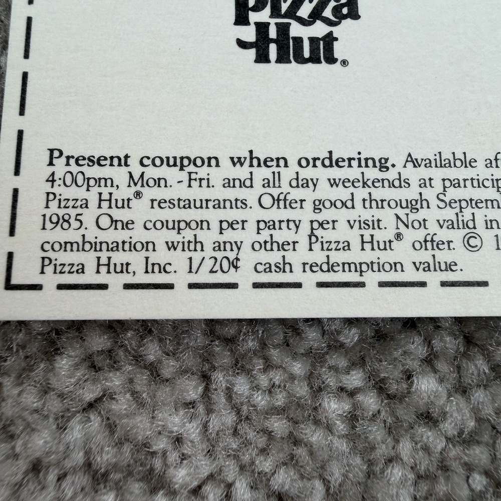 Vintage Pizza Hut‎  Coupon From 1985 Rome